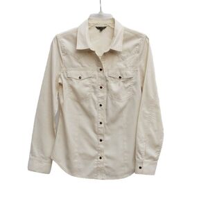 Massimo Dutti Womens Sz S Creamy White Fitted Pearl SnapUp Studded Western Shirt